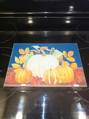 Glass Decorative Pumpkin Glass Cutting Board - Autumn Design - White & Orange